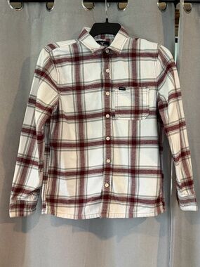 Hollister Men's White and Burgundy Plaid Flannel Shirt